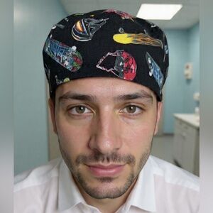 Unbranded Black Patterned Men's Surgical Scrub Cap